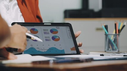 financial charts and graphs analytics, ROI, business people working on monthly report in startup project - Powered by Adobe