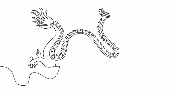 Self drawing line animation Dragon Chinese Zodiac Sign continuous one single line drawn concept video