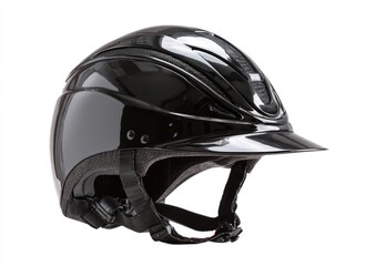 Naklejka premium Glossy black equestrian helmet, angled view (1)