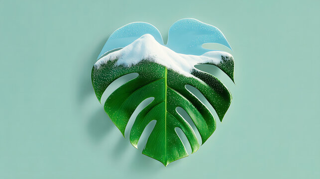 Luxury Monstera Leaf Mountain Forest Artwork Light Green Background Home Decor