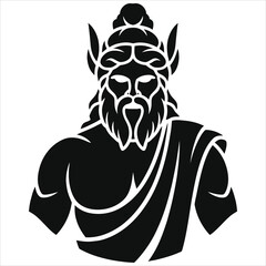Ancient Mythology Deity Bust Silhouette Icon. Nature God with Foliage Headpiece & Beard. Vector Art for Fantasy, Spiritual Designs, Logo, Branding & Cultural Themes.