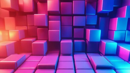Abstract cubes pattern glowing with blue and pink neon light - Powered by Adobe