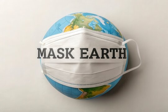 Globe covered with a mask representing the Earths health crisis