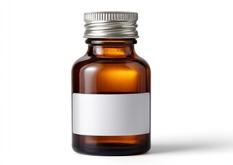 Amber glass bottle with silver cap and blank label (1)