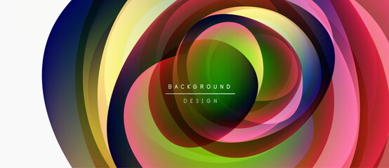 Obraz premium Abstract colorful swirls create dynamic visual effect. Concentric layers blend, forming captivating background design. Bright hues dominate composition.