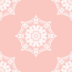 Classic seamless pattern. Damask orient pink and white ornament. Classic vintage background. Orient pattern for fabric, wallpapers and packaging