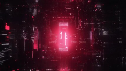 Digital tunnel connecting data transfer with glowing red light - Powered by Adobe