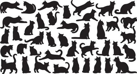 Cat Silhouette Vector Set in Various Poses