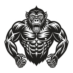 Strong Chimpanzee Tattoo Design Vector Icon Illustration