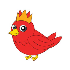 Smiling Red Cardinal Bird with Crown Cartoon Vector Icon Illustration, Cute Royal Bird Concept