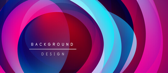 Abstract colorful layers create dynamic circular design. Text reads background design within central form. Vibrant hues blend seamlessly.