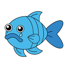 Adorable Crying Fish Cartoon Vector Icon Illustration