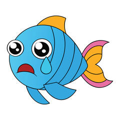 Adorable Crying Fish Cartoon Vector Icon Illustration