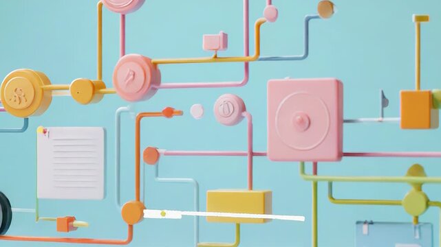 Abstract pastel process diagram visualizing complex data system