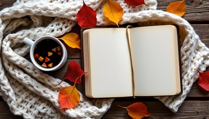 Cozy Still Life with Book Cup and Autumn Leaves
