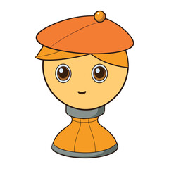 Cute Mannequin Wearing Orange Beret Cartoon Vector Icon Illustration, Stylish Hat Design
