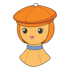 Cute Mannequin Wearing Orange Beret Cartoon Vector Icon Illustration, Stylish Hat Design