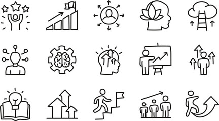 Hand Drawn Business Growth and Personal Development Line Icons Set – Success, Leadership, and Motivation Concepts © VEECT STORE