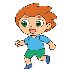 Happy Cute Little Runner Boy Cartoon Vector Icon Illustration, Kid Activity Concept