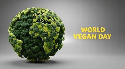 World vegan day concept with a globe made of broccoli and cauliflower, representing a healthy and plantbased lifestyle for the planet