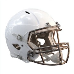Fototapeta premium A clean white American football helmet with a polished metal face mask against a white background