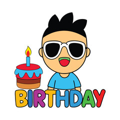 Birthday Boy Cartoon Vector Icon Illustration, Happy Celebration Concept