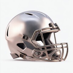 Fototapeta premium A metallic silver American football helmet with a protective cage isolated on a white background