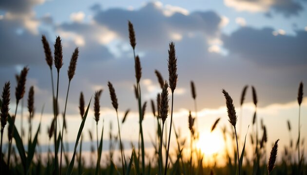 Serene Silhouette Tall Grass Dawn