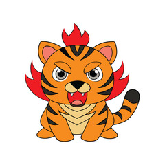 Wild Tiger Cartoon Vector Icon Illustration, Angry Fierce Animal Nature Concept