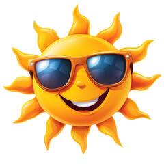 Cartoon sun with glasses on transparent background