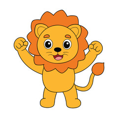 Adorable Lion Clenched Fist Power Pose Vector Artwork