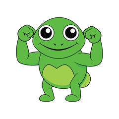 Cute Frog Raised Fist Strong Victory Hand Cartoon Illustration