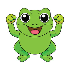 Cute Frog Raised Fist Strong Victory Hand Cartoon Illustration