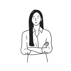 Illustration of a long-haired woman wearing a shirt and crossing her arms &mdash; business and career woman vector