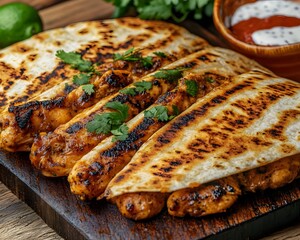 Grilled Chicken Quesadillas with Cilantro Garnish Delicious Mexican Food