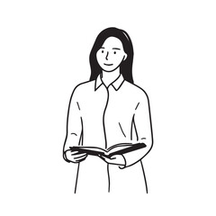 Illustration of a woman reading an open book &mdash; reading and self-development vector