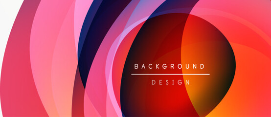 Abstract colorful layers create dynamic visual effect. Gradient hues blend, forming circular patterns, modern design element.
