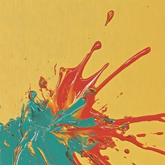 Abstract Red Teal Gold Paint Splatter Explosion Artwork