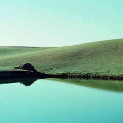 Serene Green Hillside Reflecting in Calm Water
