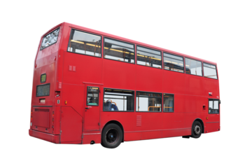 Cutout of an isolated London red double-decker bus with the transparent png
