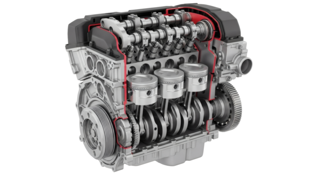 Realistic Car Engine Cutaway Isolated on White Background