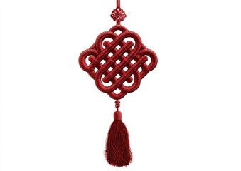 Red knot amulet, intricate design, tassel hanging