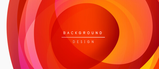 Abstract vibrant layers create dynamic red, orange gradient. Modern design features overlapping circles, text element present.