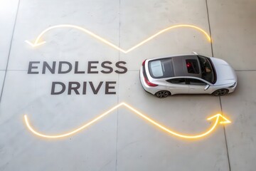 An electric car with infinity arrows representing endless drive