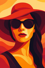 digital illustration of a woman wearing a wide-brimmed hat and sunglasses.