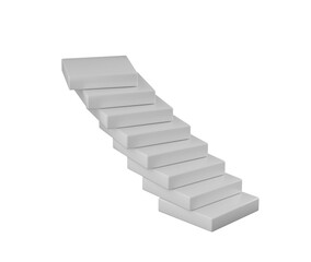 An abstract 3D staircase of white blocks, forming a dynamic and geometric structure. 3d illustration