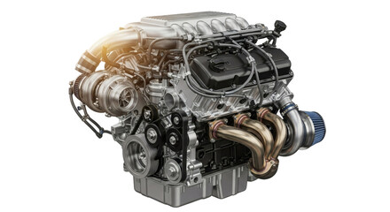 Realistic high performance V8 car engine isolated Transparent Background