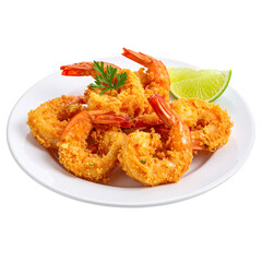 -  fried shrimp on a white plate on png background