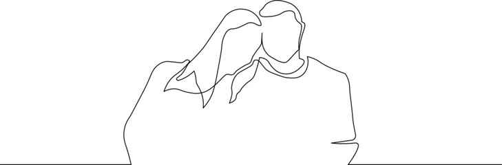 Elegant single line drawing of couple embracing, perfect for minimalist designs, conveying love and connection, ideal for Valentine's Day projects and modern art themes