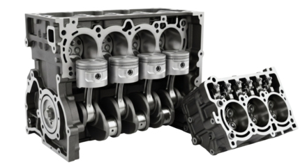 Realistic Car Engine Block Piston Crankshaft Isolated Transparent Background